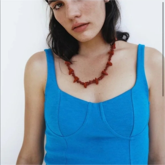 Blue Corset Bustier Mini Dress Medium Bodycon Stretch By Zara - Picture 5 of 12